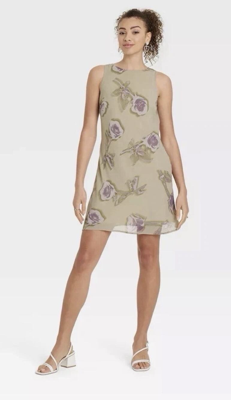 Wild Fable Women's Mini Slip Dress Green Floral Green Size Small